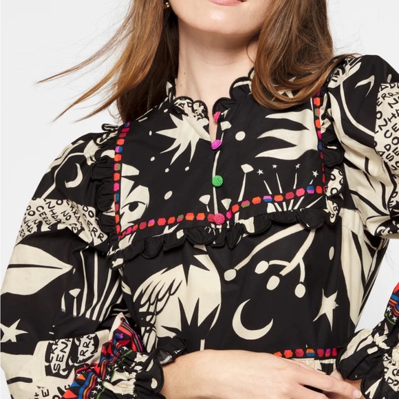 FARM Rio Black and Cream Long Sleeve Dress - Picture 3 of 4